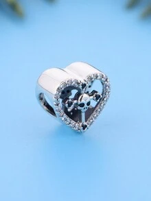 1 件個人化 925 純銀心形骷髏珠適合 Diy、萬聖節派對配件男女通用 - 銀色 - 查看 2