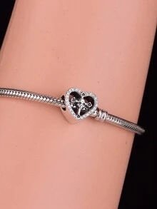 1 件個人化 925 純銀心形骷髏珠適合 Diy、萬聖節派對配件男女通用 - 銀色 - 查看 3