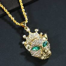 1 件经典时尚豹头吊坠项链个性嘻哈动物男女饰品周年派对生日礼物 - 金黃色 - 查看 1