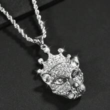 1 件经典时尚豹头吊坠项链个性嘻哈动物男女饰品周年派对生日礼物 - 金黃色 - 查看 5