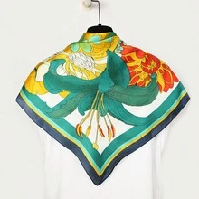 26.77in/68cm Quý cô Đúng mốt Thoáng khí Đa chức năng Băng đô cài tóc , Khăn quàng cổ , Cà vạt , Phụ kiện túi , 1 Miếng , In Hình vuông Khăn lụa - màu xanh lá - Xem 4