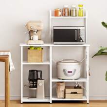 DlandHome 4-Tier Kitchen Baker's Rack Utility Microwave Stand With 5 Hooks, Metal Storage Shelves, White - 白色的 - 查看 2