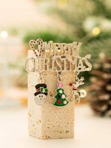 1個合金鑲嵌水鑽聖誕主題胸針,聖誕老人,馴鹿,鈴鐺,聖誕樹造型,創意節日服裝配件 - 彩色 - 查看 19