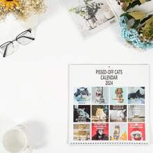 2024 年貓形掛曆,內含 12 個月計畫表,送給愛貓人士的有趣時尚禮物