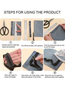 1捲5m自粘褲褶貼款短褲口熨縮褶邊帶,適用於褲、牛仔褲、服裝、短裙、diy縫紉布料 - 黑色 - 查看 5