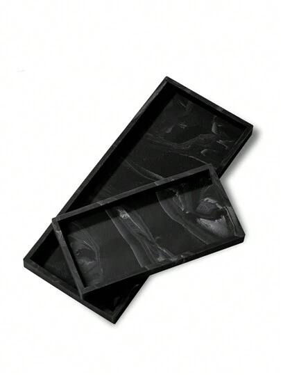 3M 1pc Black Marble Pattern Silicone Bathroom Storage Tray For Vanity, Toilet Tank And Dresser