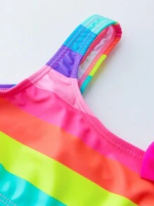 Young Girl Rainbow Striped Bow Front Bikini Set Summer Beach - Multicolor - View 4