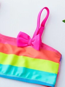 Young Girl Rainbow Striped Bow Front Bikini Set Summer Beach - Multicolor - View 3