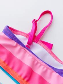 Young Girl Rainbow Striped Bow Front Bikini Set Summer Beach - Multicolor - View 5
