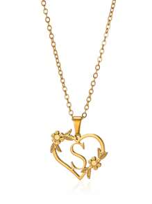 1pc Fashionable Stainless Steel Alphabet & Heart & Flower Design Necklace, Suitable For Women's Parties And Festivals, Jewelry Gift Valentines,Mom,Mother,Mother's Day,Gift
