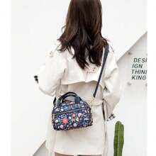 Bolso cruzado multifuncional con estampado a mano para mujer, bolso de hombro de gran capacidad, bolso de nailon impermeable - azul real - Ver 8