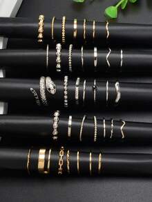 7pcs Minimalist Gold Silver Knuckle Stackable Snake Finger Midi Rings set Party Decoration for Women - set of rings - View 7