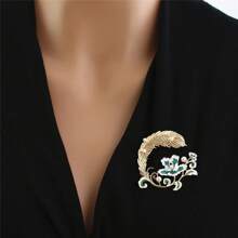 DUOSHENG 1 件复古夸张莲花孔雀羽毛形胸针 - 金色 - 查看 1