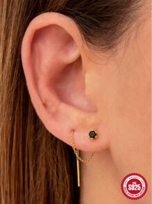 1 对时尚经典女士耳坠爪镶 925 银 18K 镀金浪漫简约 2023 年潮流精美珠宝适合周年纪念情人节 - 金色 - 查看 2