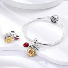 1枚14k鍍金精巧的立體鑽石太陽花,蝴蝶,蜻蜓,貓,瓢蟲形式的銀吊墜,適用於自製手鍊/項鍊製作 - 向日葵 C183 - 查看 4