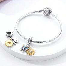 1枚14k鍍金精巧的立體鑽石太陽花,蝴蝶,蜻蜓,貓,瓢蟲形式的銀吊墜,適用於自製手鍊/項鍊製作 - 向日葵 C183 - 查看 3