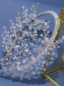 1頭銀色和金色鑲鑽手編頭帶新娘頭飾,適合婚禮派對,生日,聖誕節裝飾皇家風格