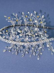 1頭銀色和金色鑲鑽手編頭帶新娘頭飾,適合婚禮派對,生日,聖誕節裝飾皇家風格