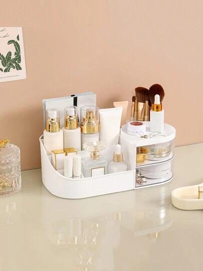 透明化妆品收纳盒，抽屉式设计，可收纳护肤品、化妆品、配件，适用于梳妆台、书桌、浴室、办公室、宿舍、教室等场所 - 透明四屉设计，适用于房间、家居、卧室、浴室、住宅、粉色房间、客厅装饰、旅行用品收纳、礼品袋、送给妈妈、爸爸、男士、朋友、老师的礼物、生日礼物、婚礼礼物、书桌、置物架、配件、礼品盒、趣味礼物、收纳、房间装饰