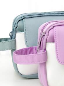 翻蓋鉛筆盒筆袋,三個間隔手提收納袋,適用於文具學校 - 藍色 - 查看 6