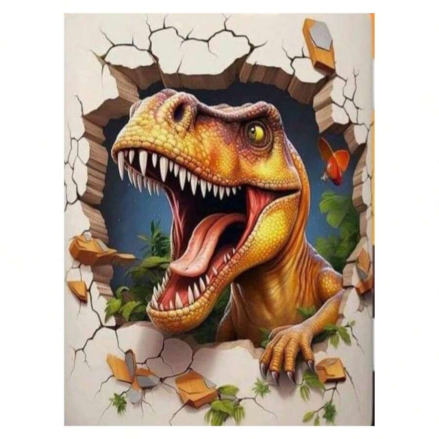 1套diy鑽石畫套件,5d恐龍鑽石藝術套件,圓形鑽石配件,藝術家居裝飾禮品 - 彩色 - 查看 1