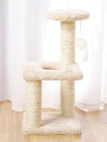 1入組白貓攀爬架＆繩織玩具,貓咪用品,貓咪抓揉柱,小型攀爬架,具有3柱和平方托盤設計,寵物產品 - 白色 - 查看 3