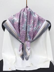 1條女士仿真絲斜紋印花時尚百搭絲巾方巾包頭巾髮飾裝飾圍巾戶外沙灘巾日常穿搭絲巾