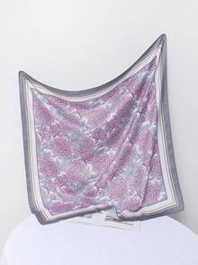 1條女士仿真絲斜紋印花時尚百搭絲巾方巾包頭巾髮飾裝飾圍巾戶外沙灘巾日常穿搭絲巾