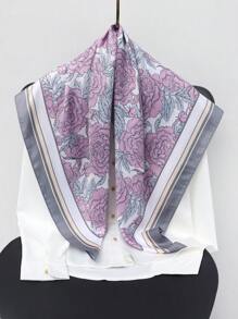 1條女士仿真絲斜紋印花時尚百搭絲巾方巾包頭巾髮飾裝飾圍巾戶外沙灘巾日常穿搭絲巾