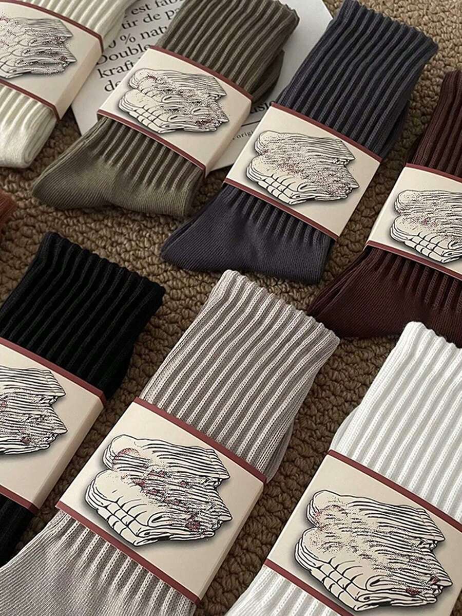 4對流行長筒中性襪,男女通用尺碼35-43 戀人襪 2對黑色 2對淺灰色 - 彩色 - 查看 1