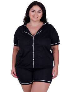 Plus Size Bra & Panty Sets - 黑與白 - 查看 4