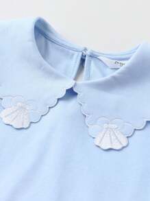 Annil Tween Cô Gái Áo Mùa Hè Thời Trang Dài Chủ Lực Cotton Nguyên Chất Thân Thiện Với Da Cổ Áo Phông Ngắn Tay Màu Xanh - Màu xanh lam - Xem 3