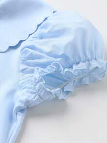 Annil Tween Cô Gái Áo Mùa Hè Thời Trang Dài Chủ Lực Cotton Nguyên Chất Thân Thiện Với Da Cổ Áo Phông Ngắn Tay Màu Xanh - Màu xanh lam - Xem 4