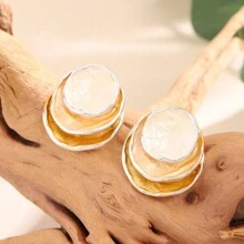 1 對流行時尚原創鋅合金多彩圓形分層裝飾耳環適合女士/女孩、街頭服飾或伴娘禮物