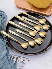 8-16件豪华咖啡勺、心形可爱甜点勺、奶油勺、创意礼品、学校用品 - 金色 - 查看 2