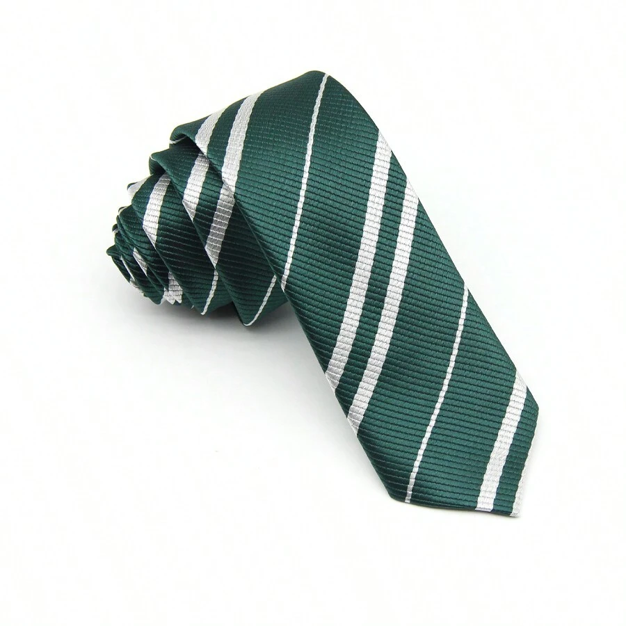 1pc Men's Handmade Diagonal Stripe Narrow Business Tie - Green - View 1