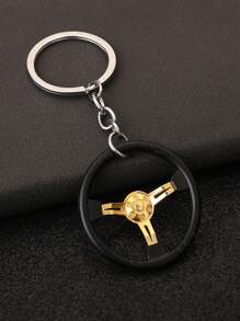 7 Colors Double Color Matching Racing Car Themed Three-spoke Steering Wheel Shaped Keychain, Creative Model Keyring Waist Hanging Ornament - Army Green - View 8