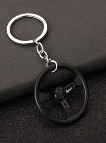 7 Colors Double Color Matching Racing Car Themed Three-spoke Steering Wheel Shaped Keychain, Creative Model Keyring Waist Hanging Ornament - Army Green - View 1