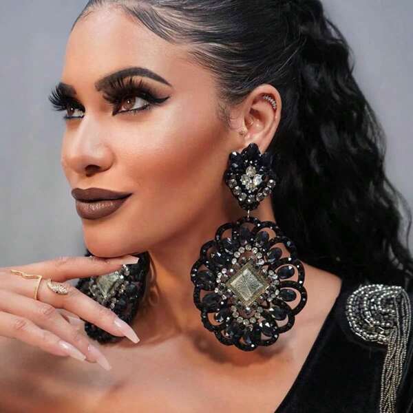 Pendientes de estrás personalizados, accesorio de pendientes de reina con colgante geométrico de moda
