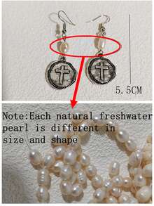 Freshwater Natural Pearl Bead Cross Drop Earrings Jewelry For Women Thanksgiving Christmas Gift - round - View 5