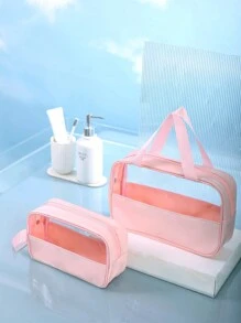 1 件装 透明 PVC 化妆包 化妆工具防水 便携式拉链化妆收纳包 简约 女士浴室洗漱包 妈妈礼物 沙滩包 沙滩必需品 沙滩巾收纳包 沙滩配件 沙滩用品 度假包 夏季度假必备品 - 粉色 - 查看 11