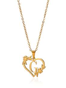 1pc Fashionable Stainless Steel Alphabet & Heart & Flower Design Necklace, Suitable For Women's Parties And Festivals, Jewelry Gift Valentines,Mom,Mother,Mother's Day,Gift
