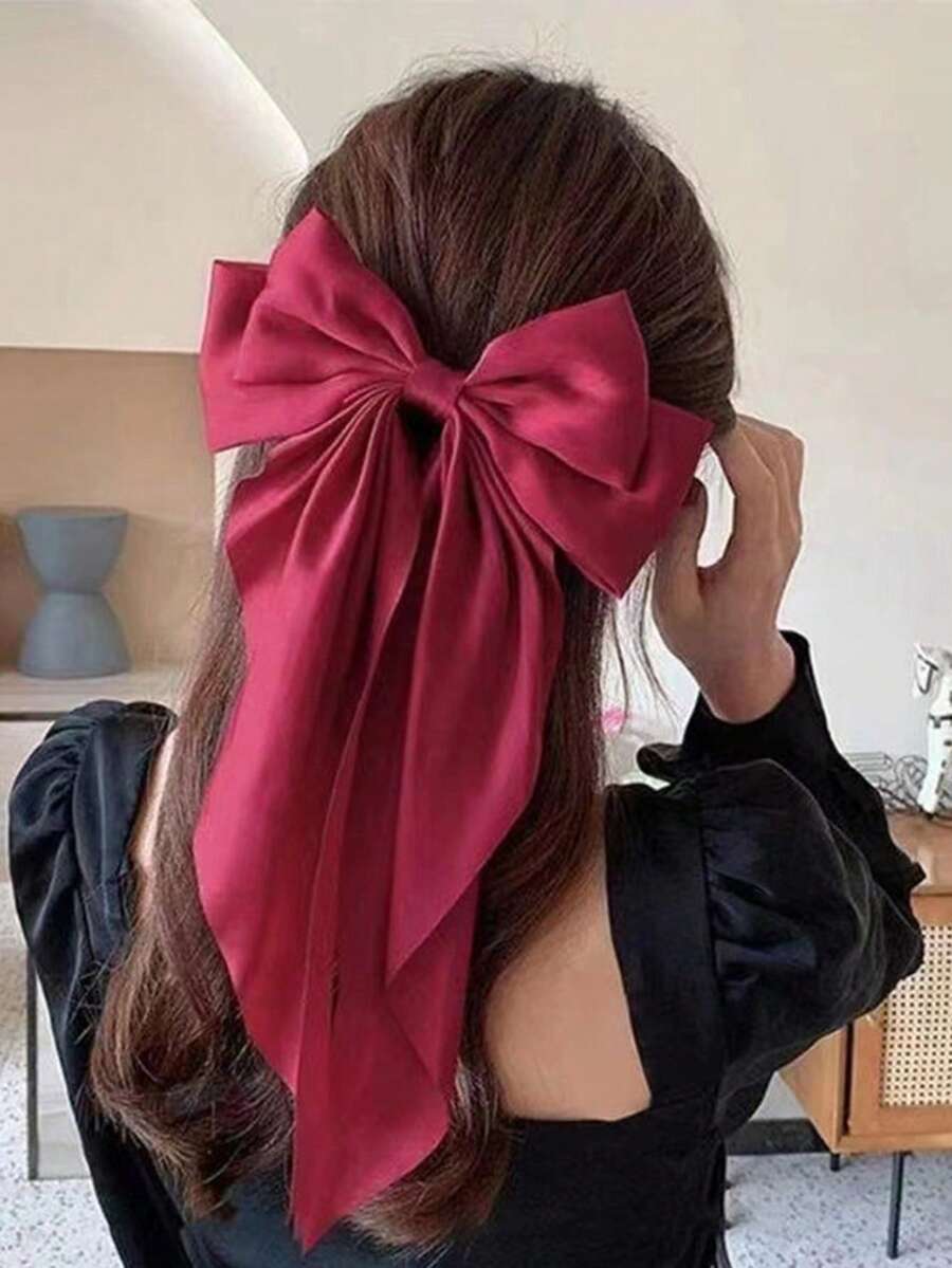 1pc Red Large Bowknot Hair Clip - Multicolor - View 1