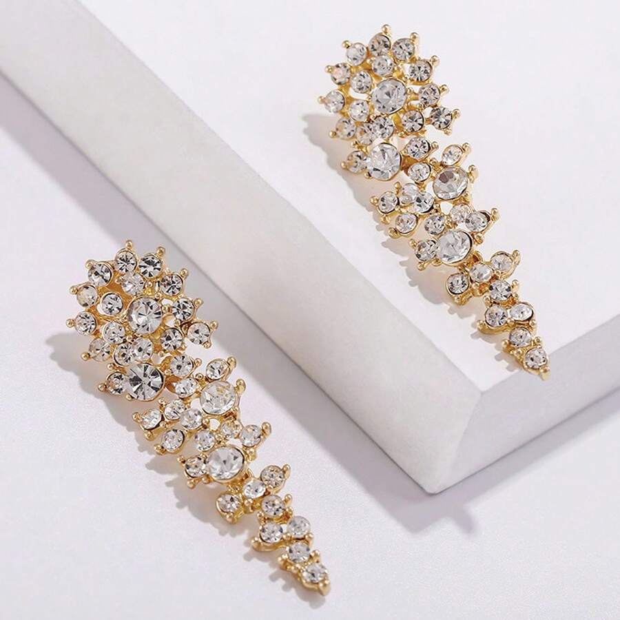 1對華麗金色鑲鉆耳夾,適用於沒有穿耳洞的女性,適用於約會、宴會和日常穿著