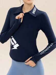 361degree Letter Graphic Zip Up Half Placket Sports Jacket - Navy Blue - View 3