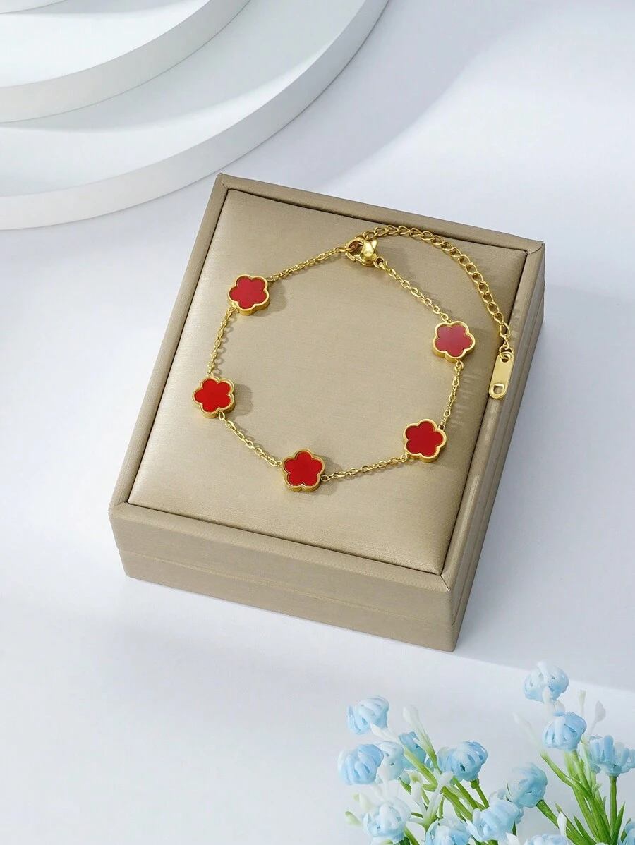 1 Pulsera De Acero Inoxidable De Moda Popular - Rojo - Ver 1