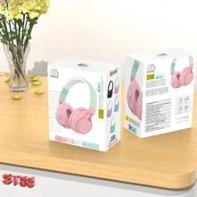 1 Pc Pink Gradient High-End T Headband Personalised Seven Colours Luminous Wireless Sports Headphones - Pink - View 2