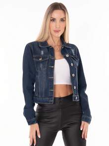 CHAMARRA MEZCLILLA TIPO TOP LINDA - Azul Marino - Ver 2