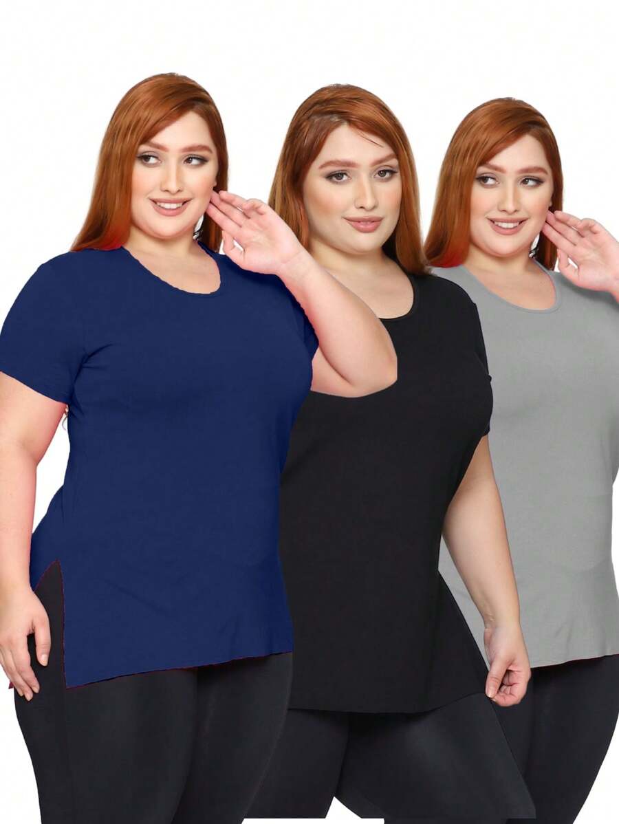 KIT 3 Blusas Plus Size Veste Legging Tapa Bumbum Comprida T-Shirt - Azul Marinho - Visão 1
