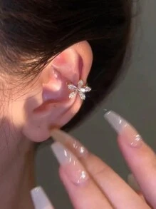 鋯石製花形耳夾,帶雪花細節 - 彩色 - 查看 4